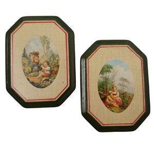 Vintage Florentine Wooden Wall Decor Plaques Children Garden Playing Italy 6.75"